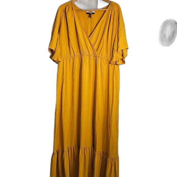 Eloquii Rayon Pull-on Maxi Dress in Lovely Gold with V-Neck & Cape Sleeves sz 20 - Picture 1 of 8